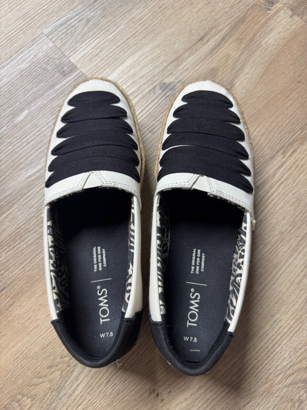 Toms Black and Cream Espadrille Platform Slip-Ons